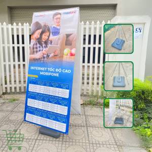 Standee X đế nước, giá chữ X cản gió 2 mặt