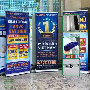 Standee cuốn nhôm hào hoa, giá cuốn nhôm đế to một mặt