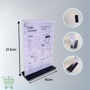 Menu mica A5 để bàn đế đen